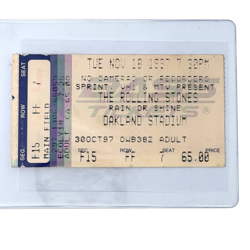 The Rolling Stones Pearl Jam Concert Ticket Stub 1997 Oakland Bridges To Babylon